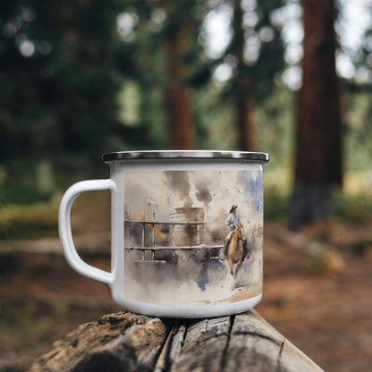 Texas Rodeo Cowboy Enamel Camping Mug – 12oz – Rustic Western Coffee Cup for Outdoor Adventures & Lone Star State Lovers - Mallard Moon Gift Shop