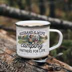 Husband & Wife Camping Partners for Life Enamel Mug – Cute Bear Couple RV Camper Gift for Couples, Campers & Outdoor Adventures