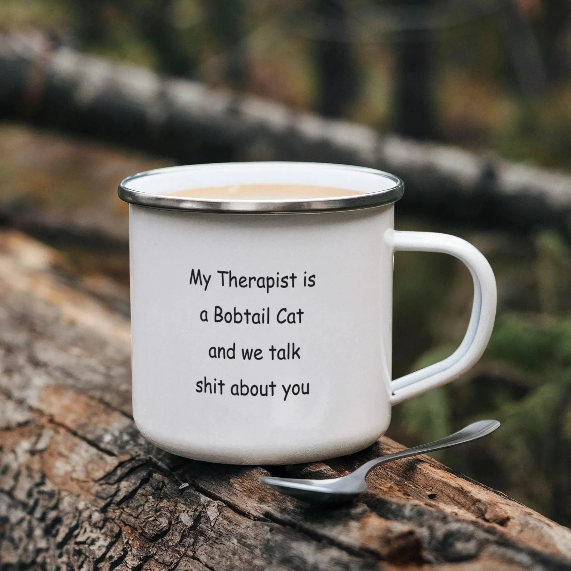 My Therapist Is a Bobtail Cat Funny Cat Lover Stainless Steel Camping Mug– Sarcastic Gift for Cat Lovers