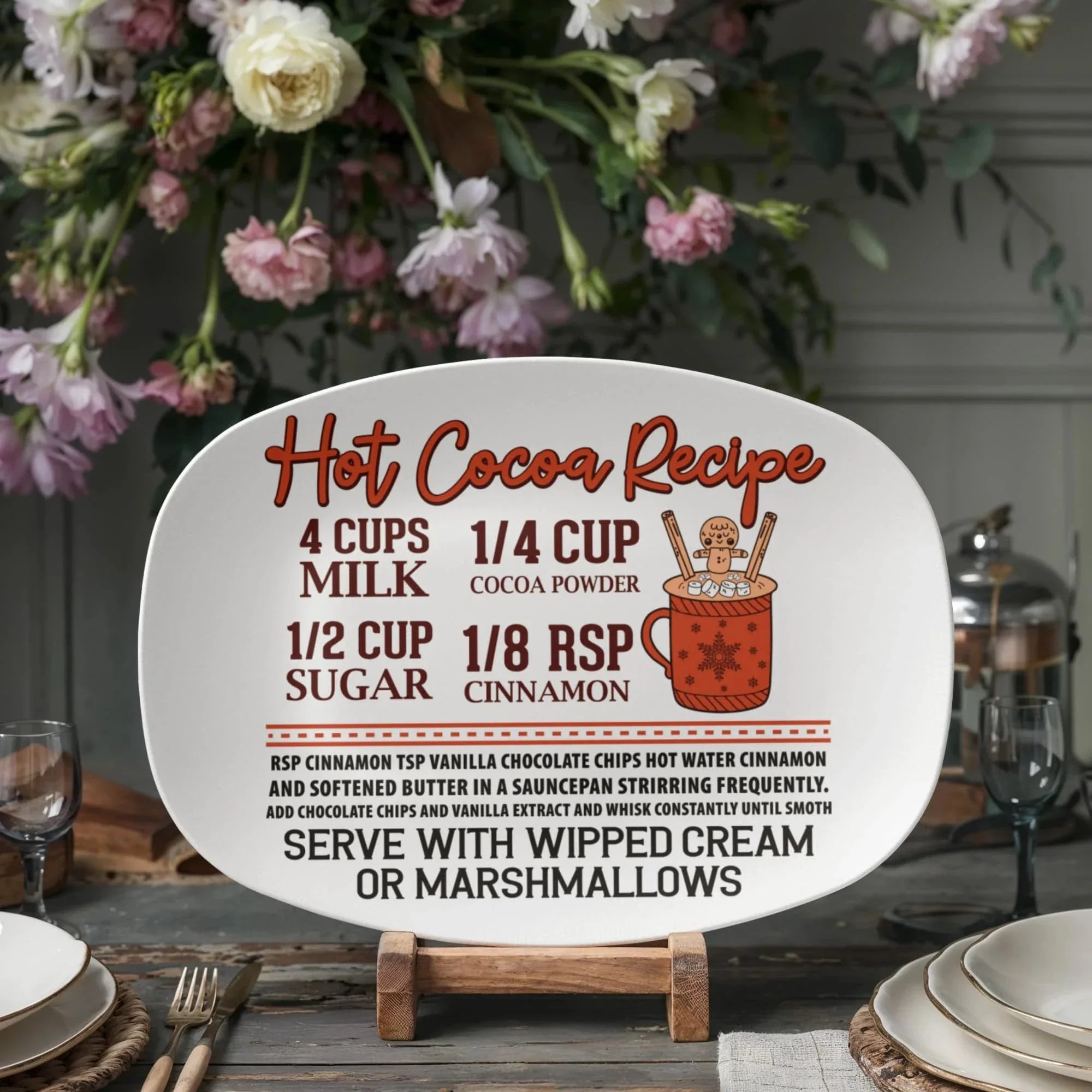 Christmas Hot Cocoa Recipe Platter – Festive Holiday Serving Tray for Cocoa Bars, Winter Kitchens & Cozy Christmas Decor