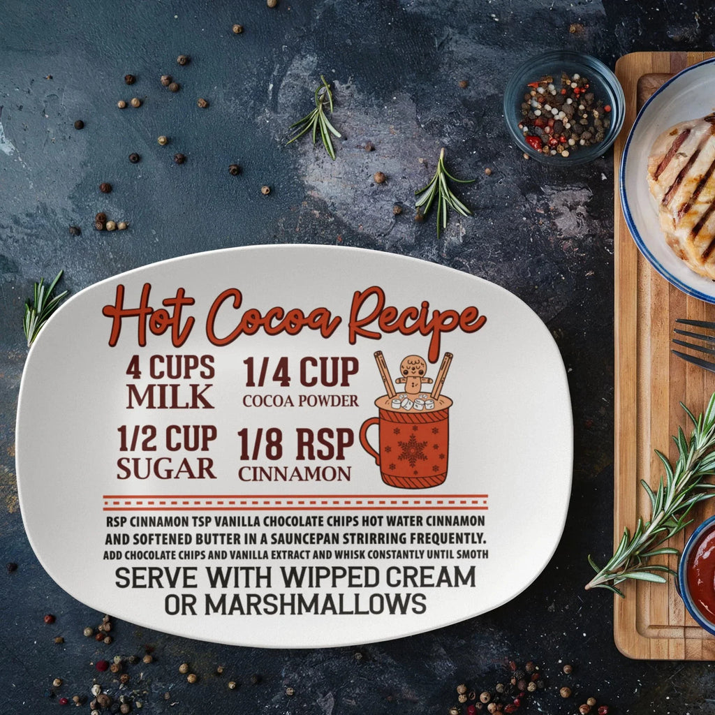 Christmas Hot Cocoa Recipe Platter – Festive Holiday Serving Tray for Cocoa Bars, Winter Kitchens & Cozy Christmas Decor