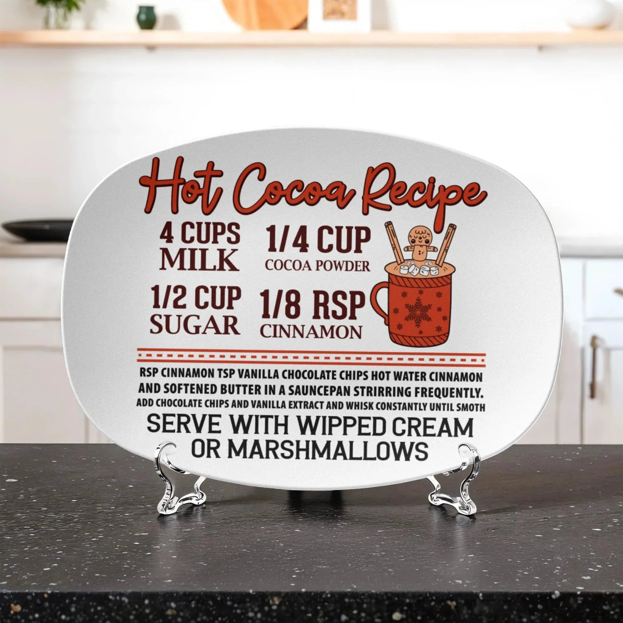 Christmas Hot Cocoa Recipe Platter – Festive Holiday Serving Tray for Cocoa Bars, Winter Kitchens & Cozy Christmas Decor