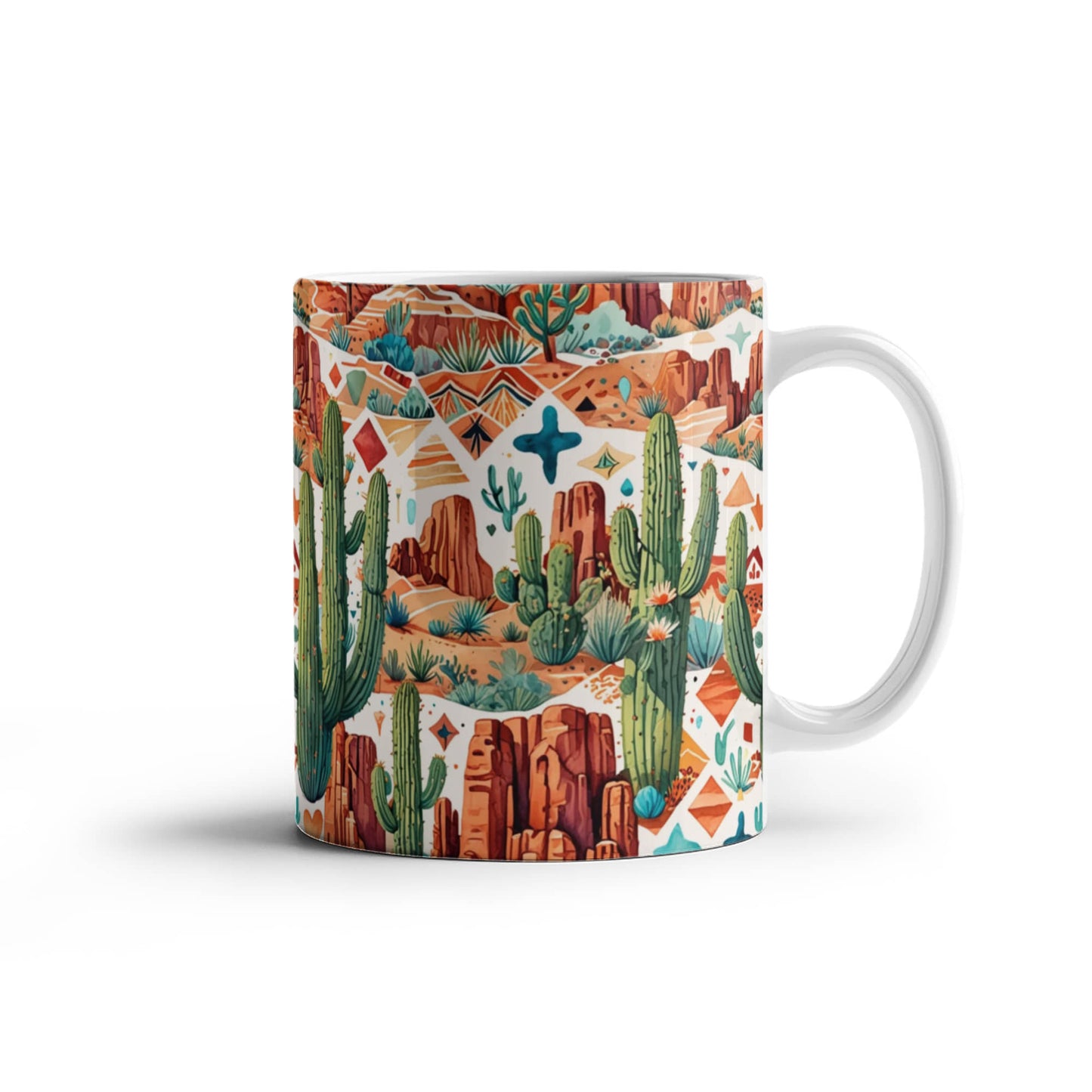 Arizona Desert Vibes Coffee Mug – Southwestern Cactus & Canyon Pattern | 11oz & 15oz Ceramic Gift for Nature Lovers & Travelers