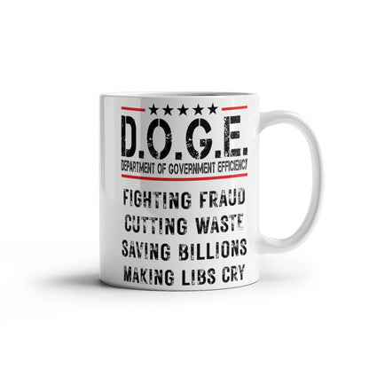 D.O.G.E. Coffee Mug – Funny Conservative Political Gift – Fighting Fraud, Cutting Waste, Saving Billions – 11oz & 15oz White Ceramic Cup - Mallard Moon Gift Shop