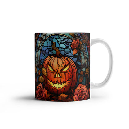 Stained Glass Pumpkin Halloween Mug – Vibrant Jack-O'-Lantern Coffee Cup | Fall Drinkware - Mallard Moon