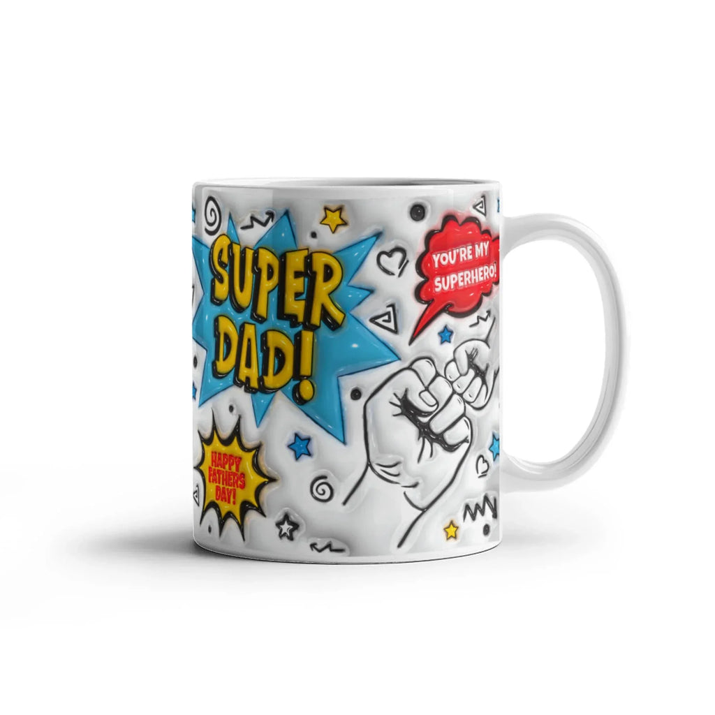 Super Dad Mug – Comic Book Style Father's Day Gift for the Hero of Your Life (11 oz or 15 oz Ceramic Coffee Cup)
