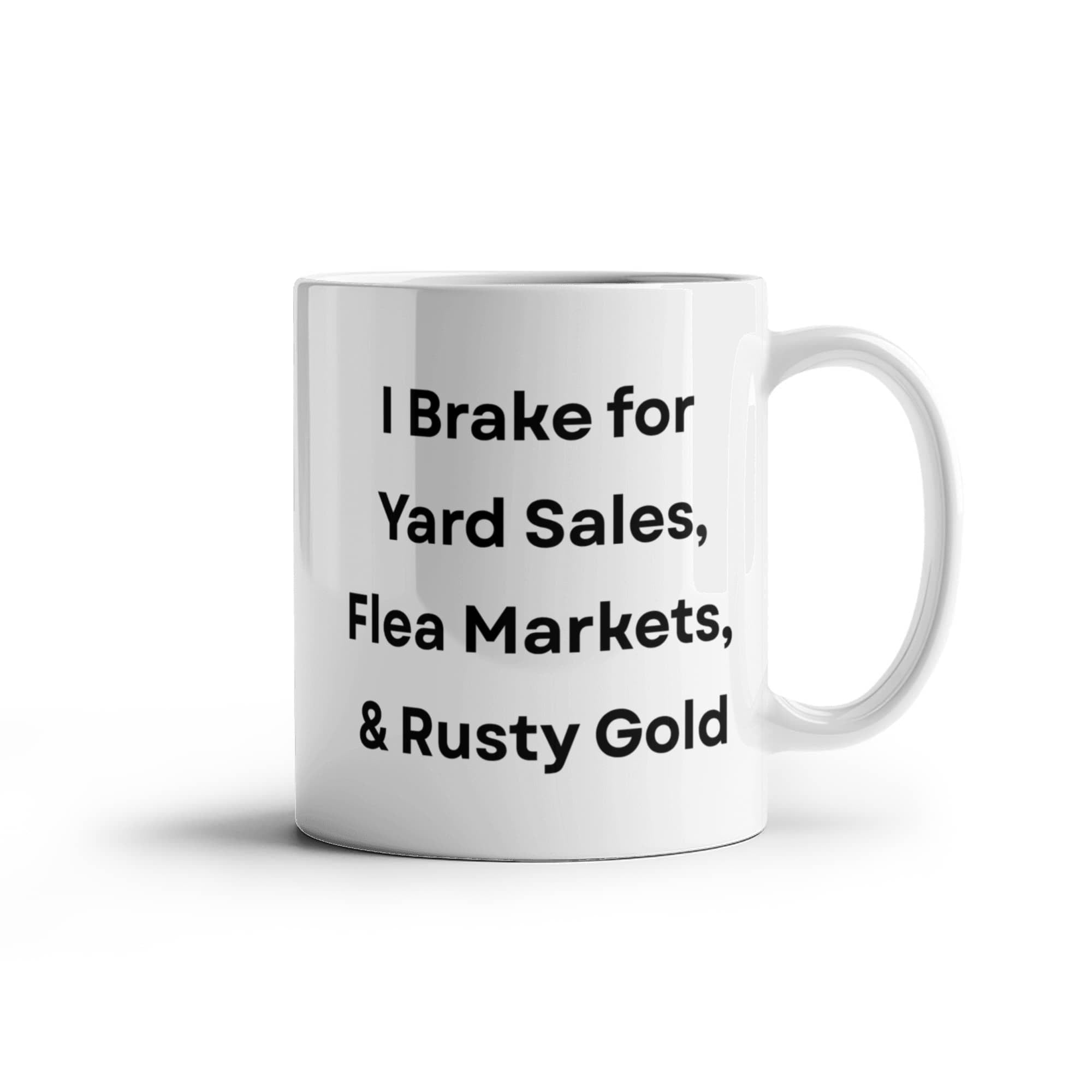 I Brake for Antique Stores Funny Antiquing Coffee Mug – Gift for Vintage Lovers, Treasure Hunters & Flea Market Fans – White Ceramic Mug