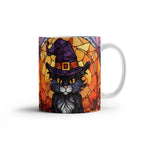 Halloween Black Cat Witch Stained Glass Mug – Spooky Fall Coffee Cup for Cat Lovers | Mallard Moon Gift Shop