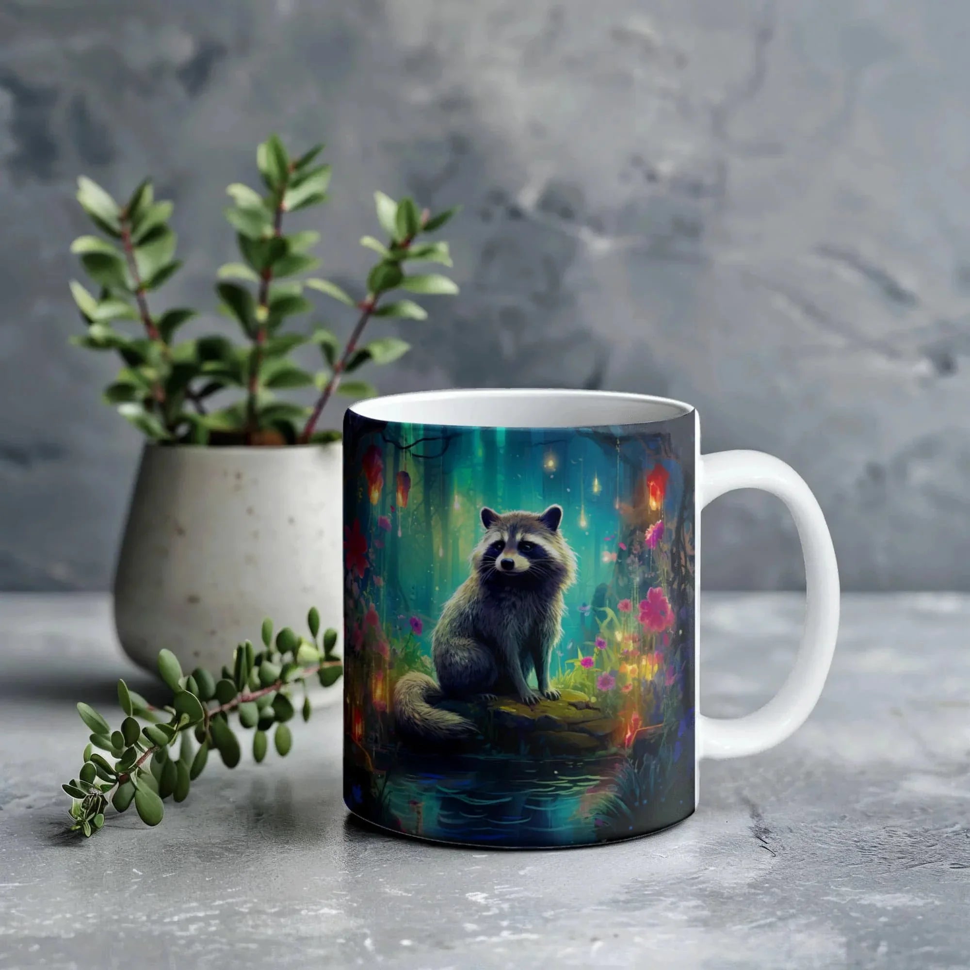 Enchanted Raccoon Coffee Mug – Magical Forest Raccoon Design | 11oz & 15oz Ceramic Mug