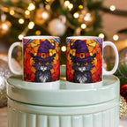 Halloween Black Cat Witch Stained Glass Mug – Spooky Fall Coffee Cup for Cat Lovers | Mallard Moon Gift Shop