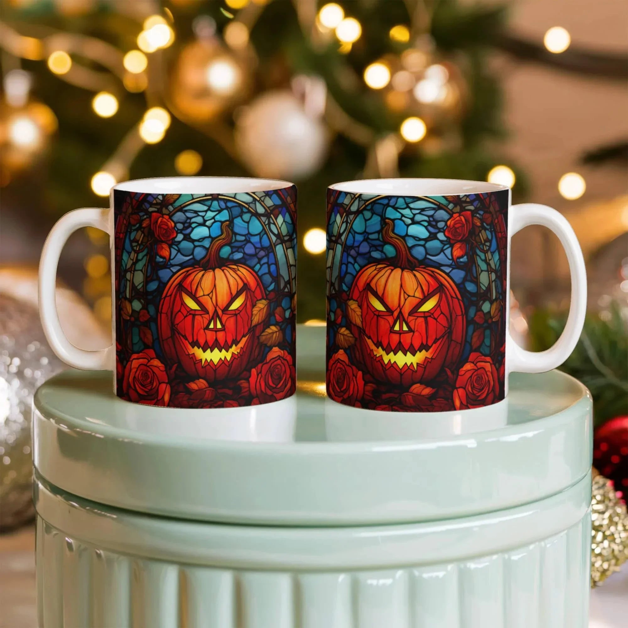 Stained Glass Pumpkin Halloween Mug – Vibrant Jack-O'-Lantern Coffee Cup | Fall Drinkware