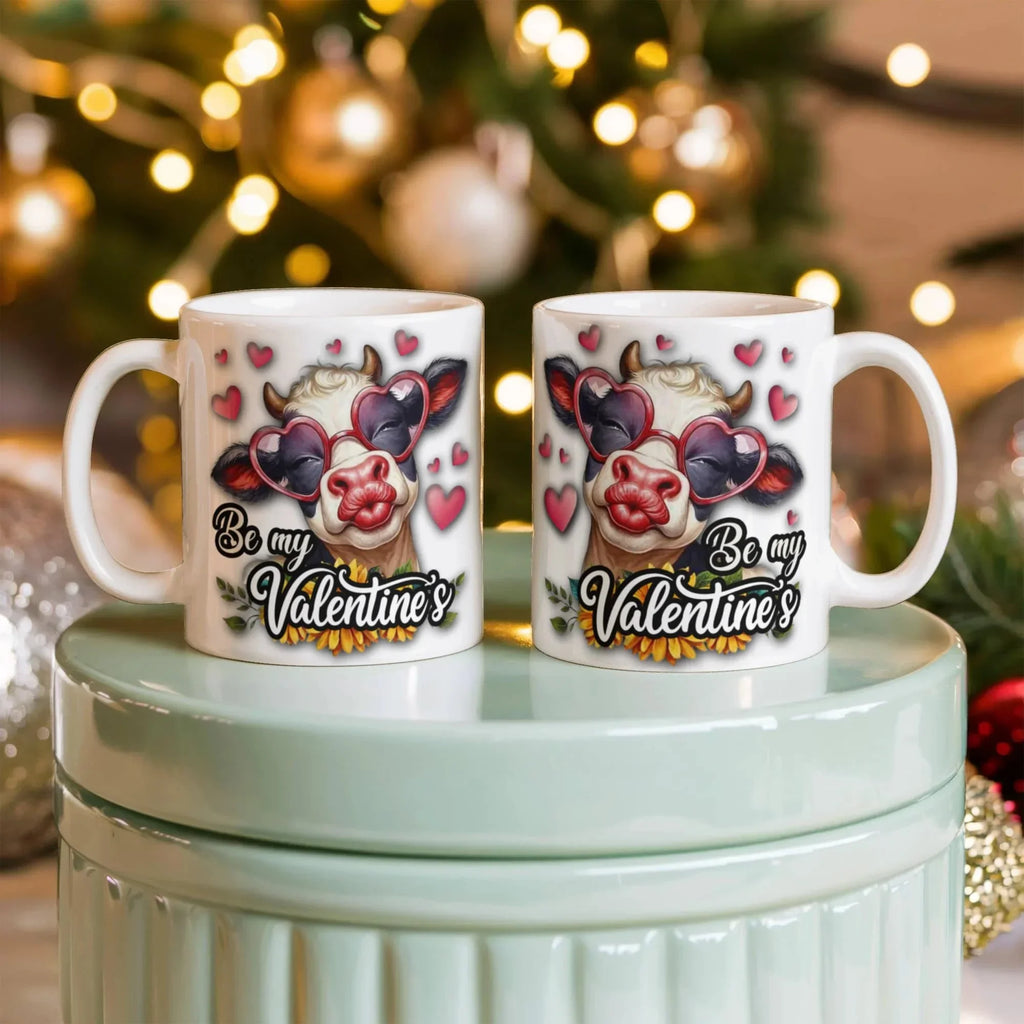 Be My Valentine's Cow Mug – Cute Cow with Heart Glasses Coffee Cup, Funny Farm Lover Valentine Gift for Her, Wife, Girlfriend & Cow Lovers