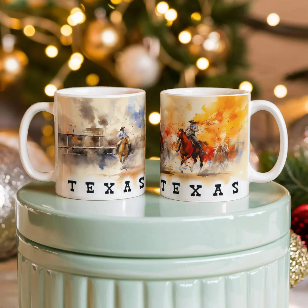 Texas Rodeo Cowboy Ceramic Mug – 11oz & 15oz – Western Horseback Riding Coffee Cup for Texans, Ranchers, Cowgirls & Lone Star State Fans