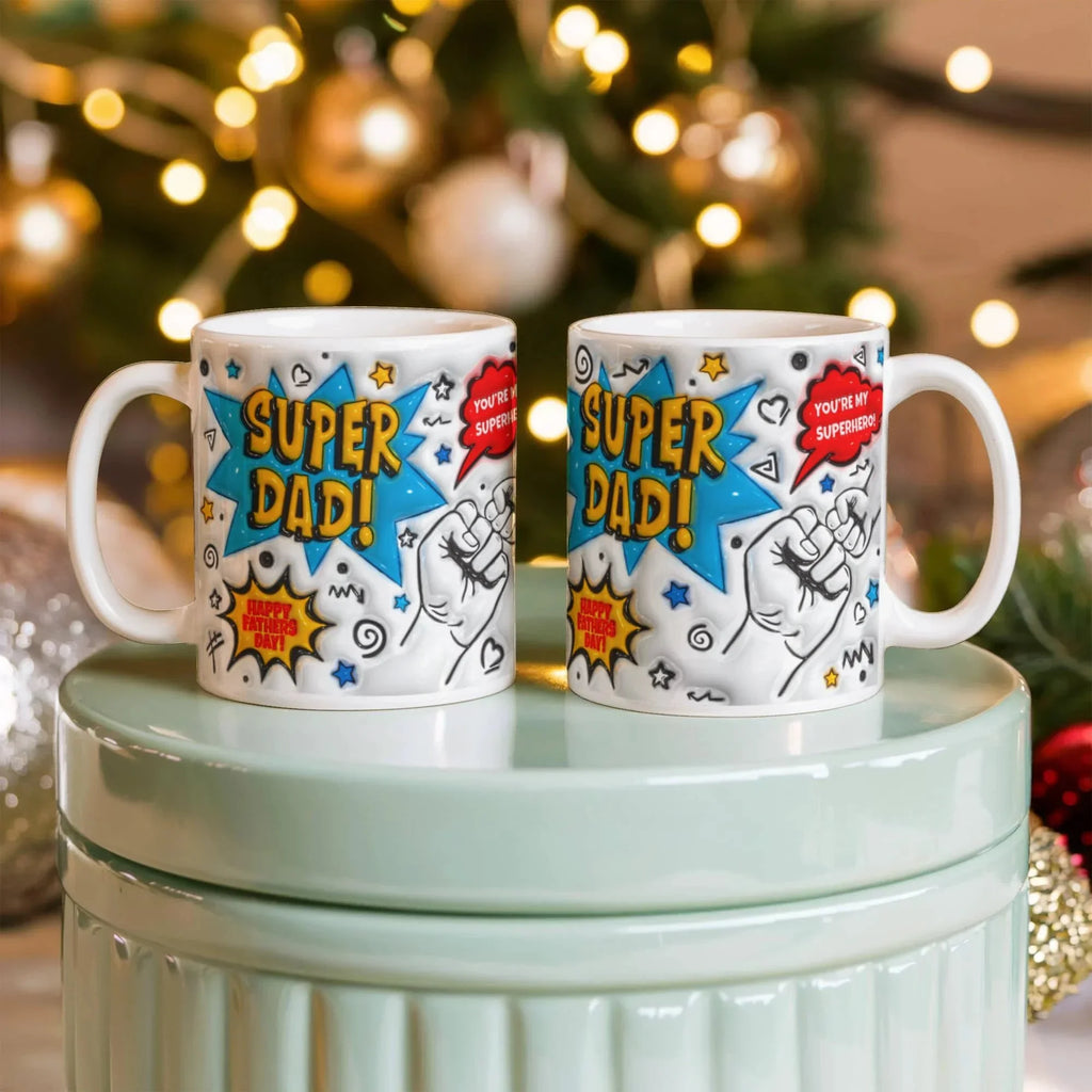 Super Dad Mug – Comic Book Style Father's Day Gift for the Hero of Your Life (11 oz or 15 oz Ceramic Coffee Cup)