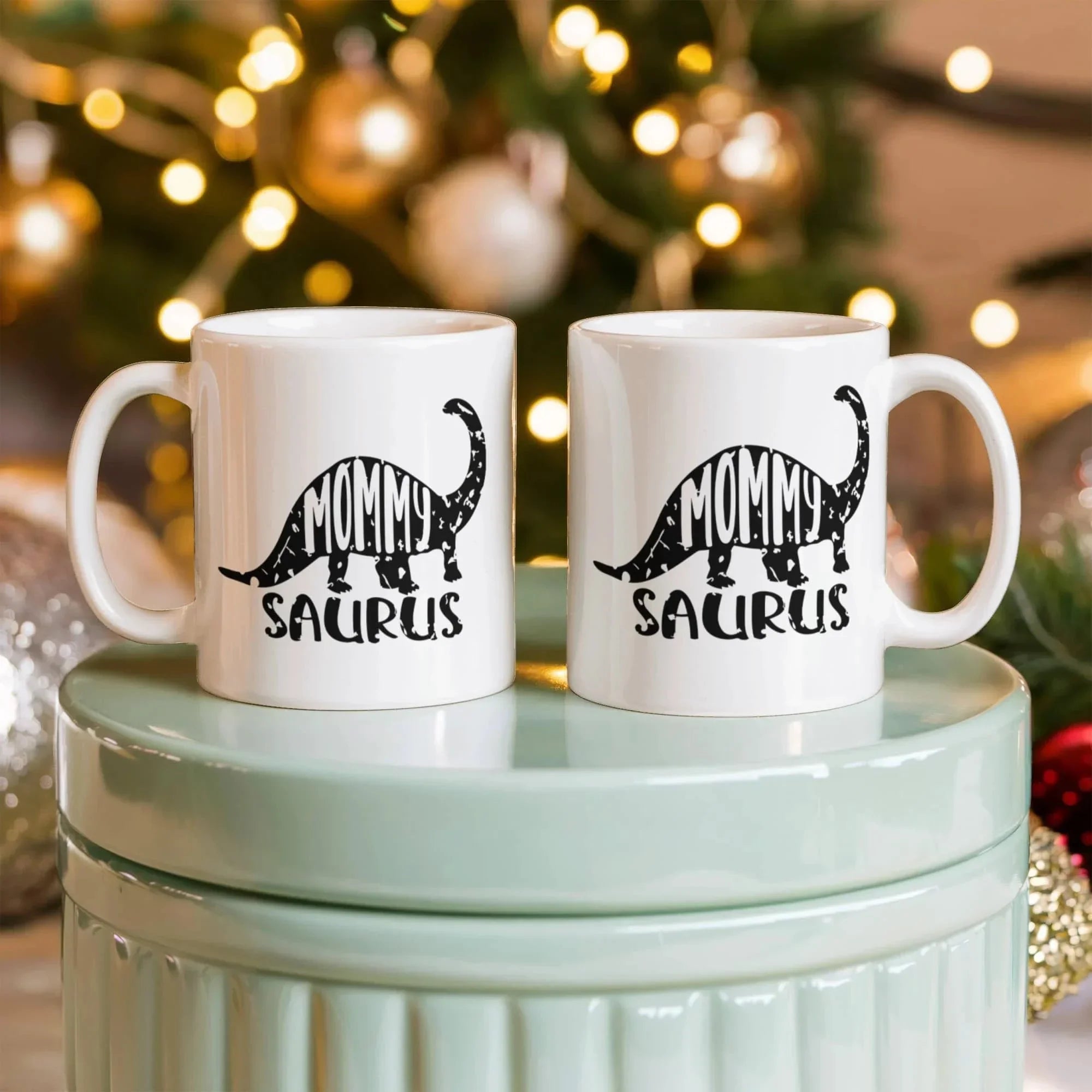 Mommy Saurus Dinosaur Mug – Funny Gift for Moms – White Ceramic Coffee Mug