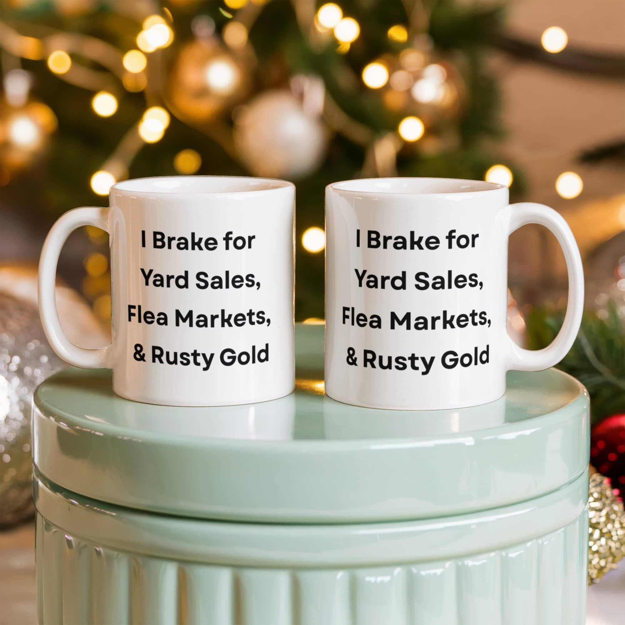 I Brake for Antique Stores Funny Antiquing Coffee Mug – Gift for Vintage Lovers, Treasure Hunters & Flea Market Fans – White Ceramic Mug
