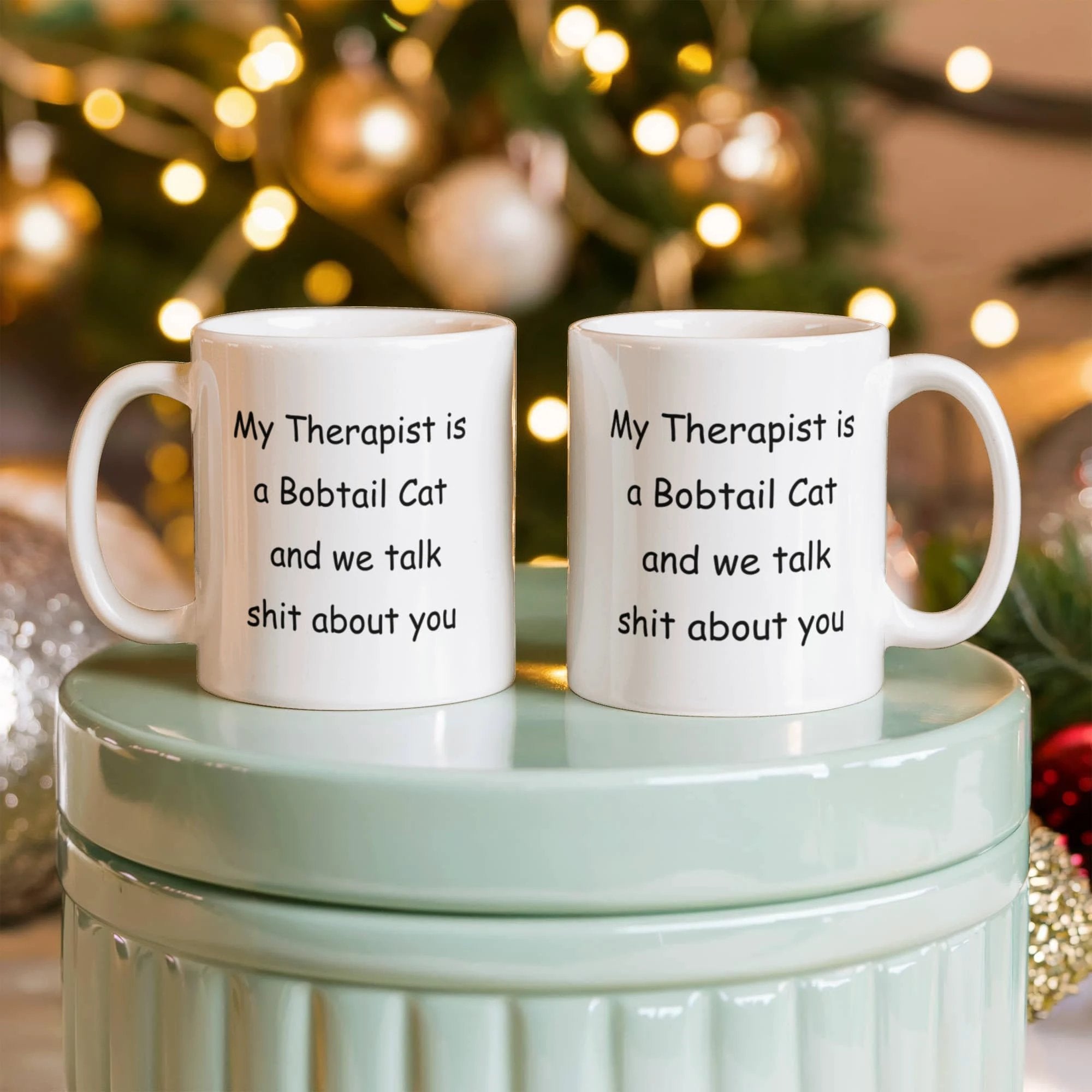 My Therapist Is a Bobtail Cat Funny Cat Lover Ceramic Coffee Mug – Sarcastic Gift for Cat Moms & Cat Dads