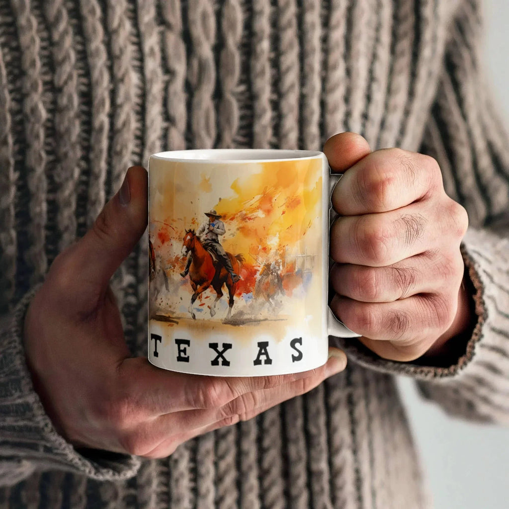 Texas Rodeo Cowboy Ceramic Mug – 11oz & 15oz – Western Horseback Riding Coffee Cup for Texans, Ranchers, Cowgirls & Lone Star State Fans