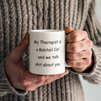 My Therapist Is a Bobtail Cat Funny Cat Lover Ceramic Coffee Mug – Sarcastic Gift for Cat Moms & Cat Dads