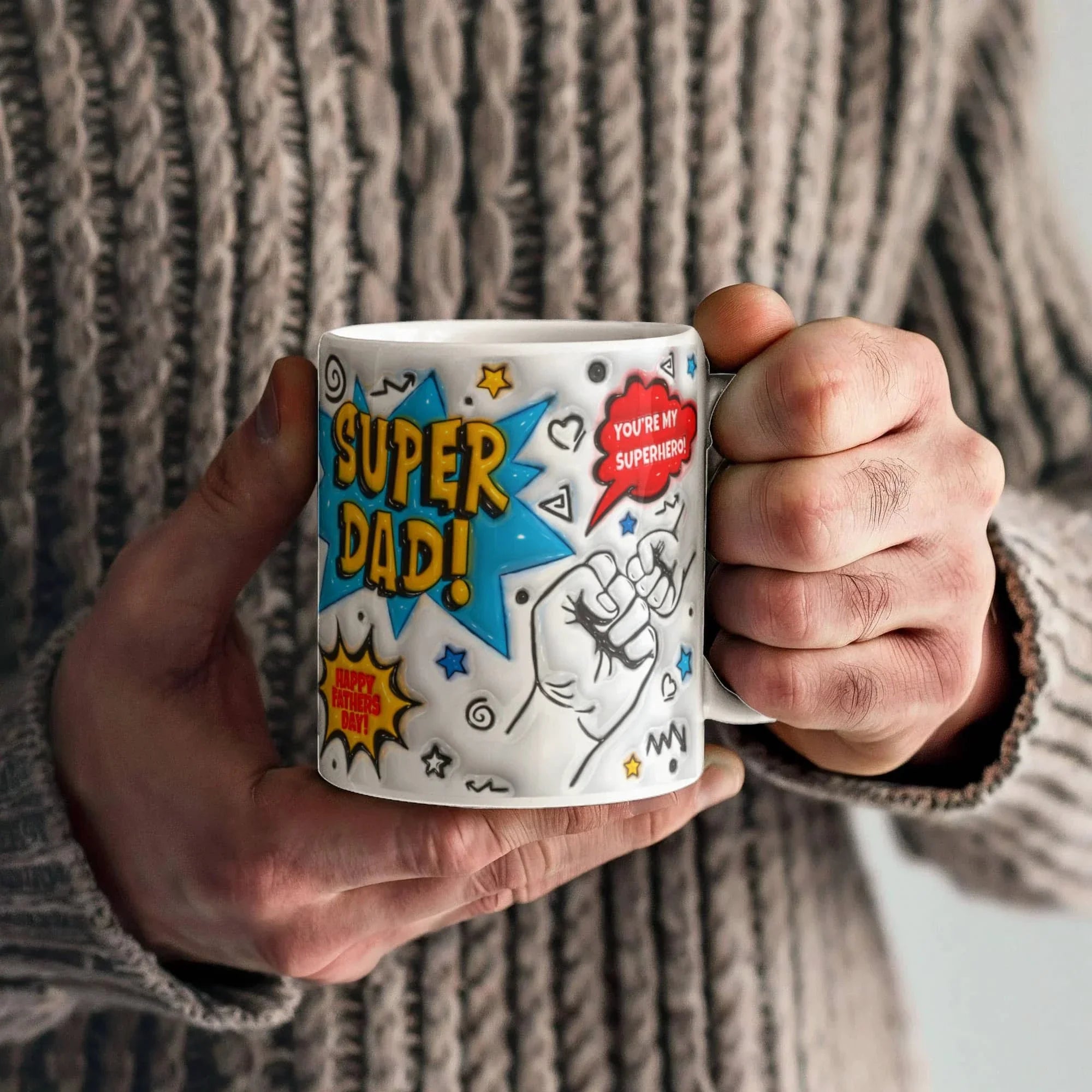 Super Dad Mug – Comic Book Style Father's Day Gift for the Hero of Your Life (11 oz or 15 oz Ceramic Coffee Cup)