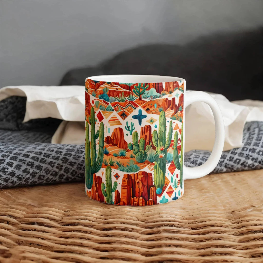Arizona Desert Vibes Coffee Mug – Southwestern Cactus & Canyon Pattern | 11oz & 15oz Ceramic Gift for Nature Lovers & Travelers