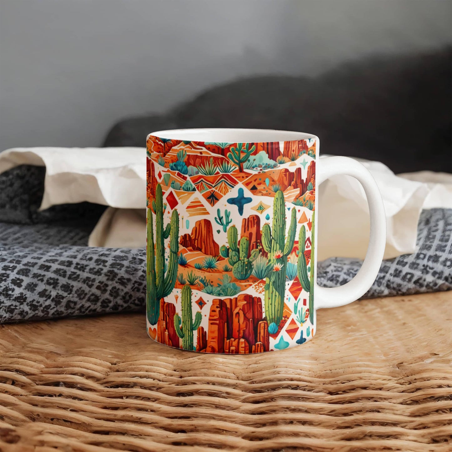 Arizona Desert Vibes Coffee Mug – Southwestern Cactus & Canyon Pattern | 11oz & 15oz Ceramic Gift for Nature Lovers & Travelers