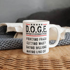 D.O.G.E. Coffee Mug – Funny Conservative Political Gift – Fighting Fraud, Cutting Waste, Saving Billions – 11oz & 15oz White Ceramic Cup