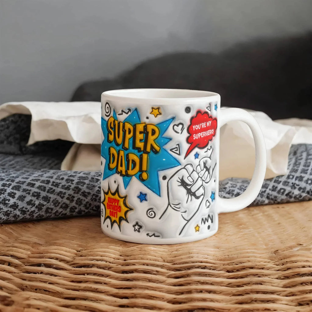 Super Dad Mug – Comic Book Style Father's Day Gift for the Hero of Your Life (11 oz or 15 oz Ceramic Coffee Cup)