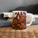 Happy Thanksgiving Coffee Mug – Festive Autumn Pumpkins & Fall Leaves Design – Available in 11oz & 15oz Ceramic