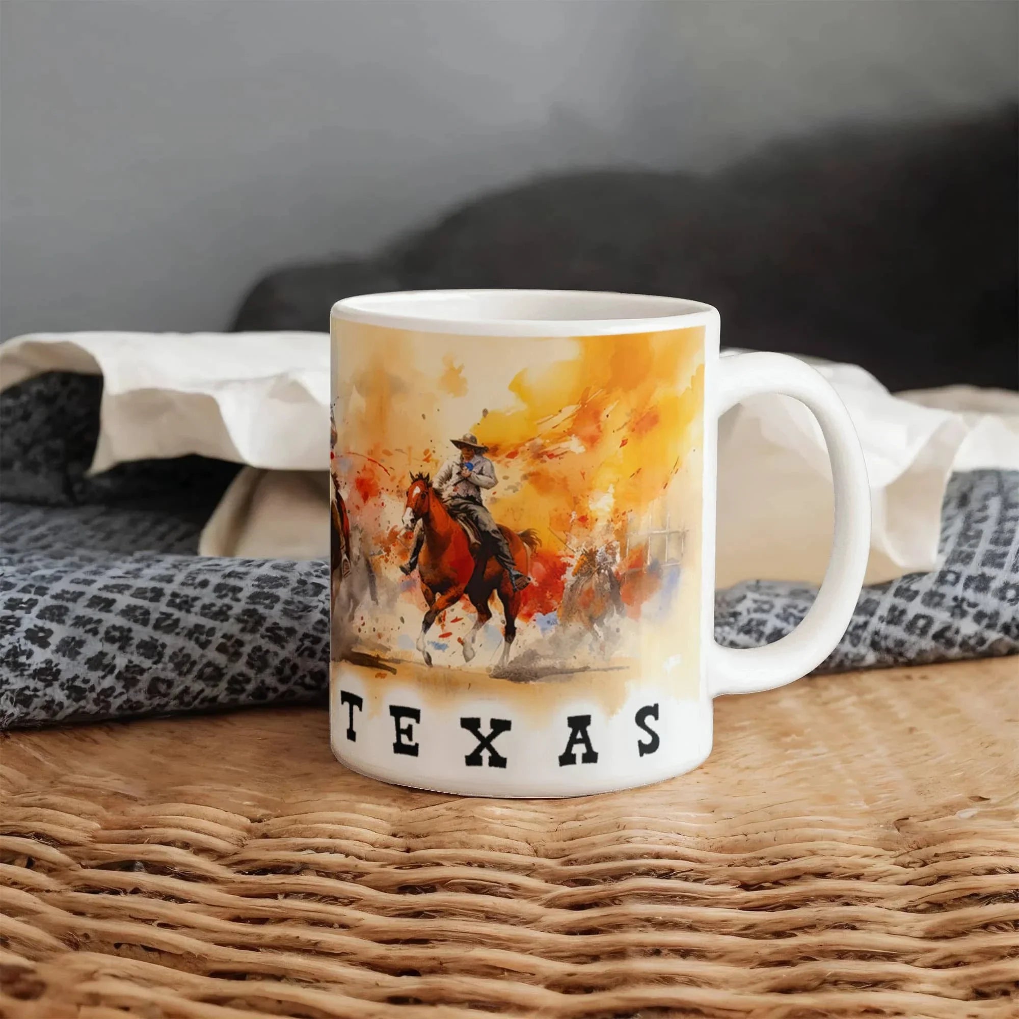 Texas Rodeo Cowboy Ceramic Mug – 11oz & 15oz – Western Horseback Riding Coffee Cup for Texans, Ranchers, Cowgirls & Lone Star State Fans