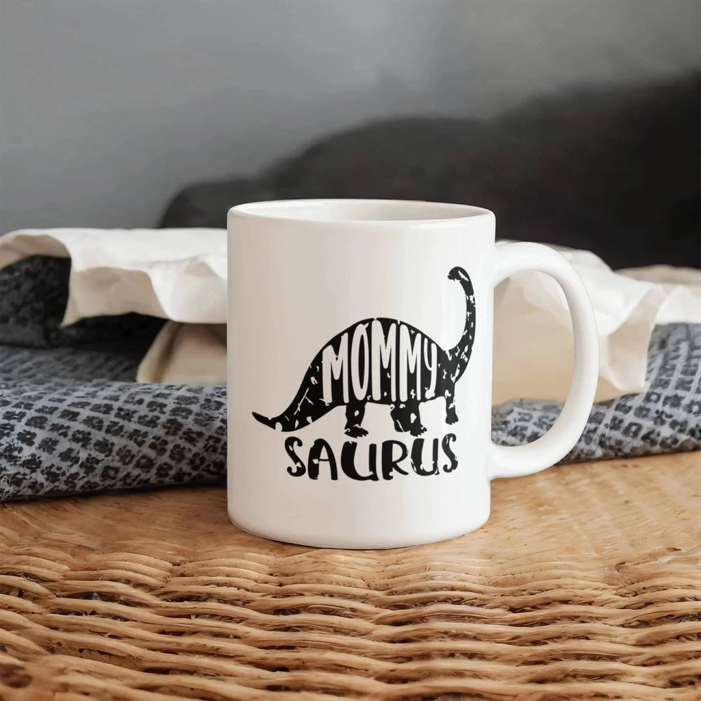 Mommy Saurus Dinosaur Mug – Funny Gift for Moms – White Ceramic Coffee Mug