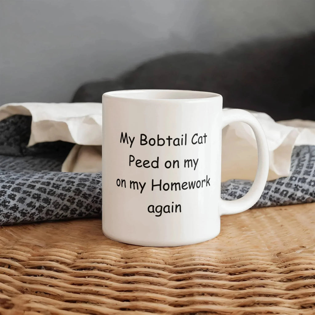 My Bobtail Cat Peed on My Homework Again Funny Cat Lover Ceramic Coffee Mug – Cat Parent Humor Gift