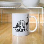 Mommy Saurus Dinosaur Mug – Funny Gift for Moms – White Ceramic Coffee Mug