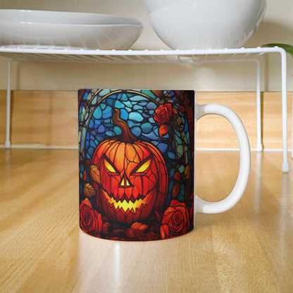 Stained Glass Pumpkin Halloween Mug – Vibrant Jack-O'-Lantern Coffee Cup | Fall Drinkware - Mallard Moon