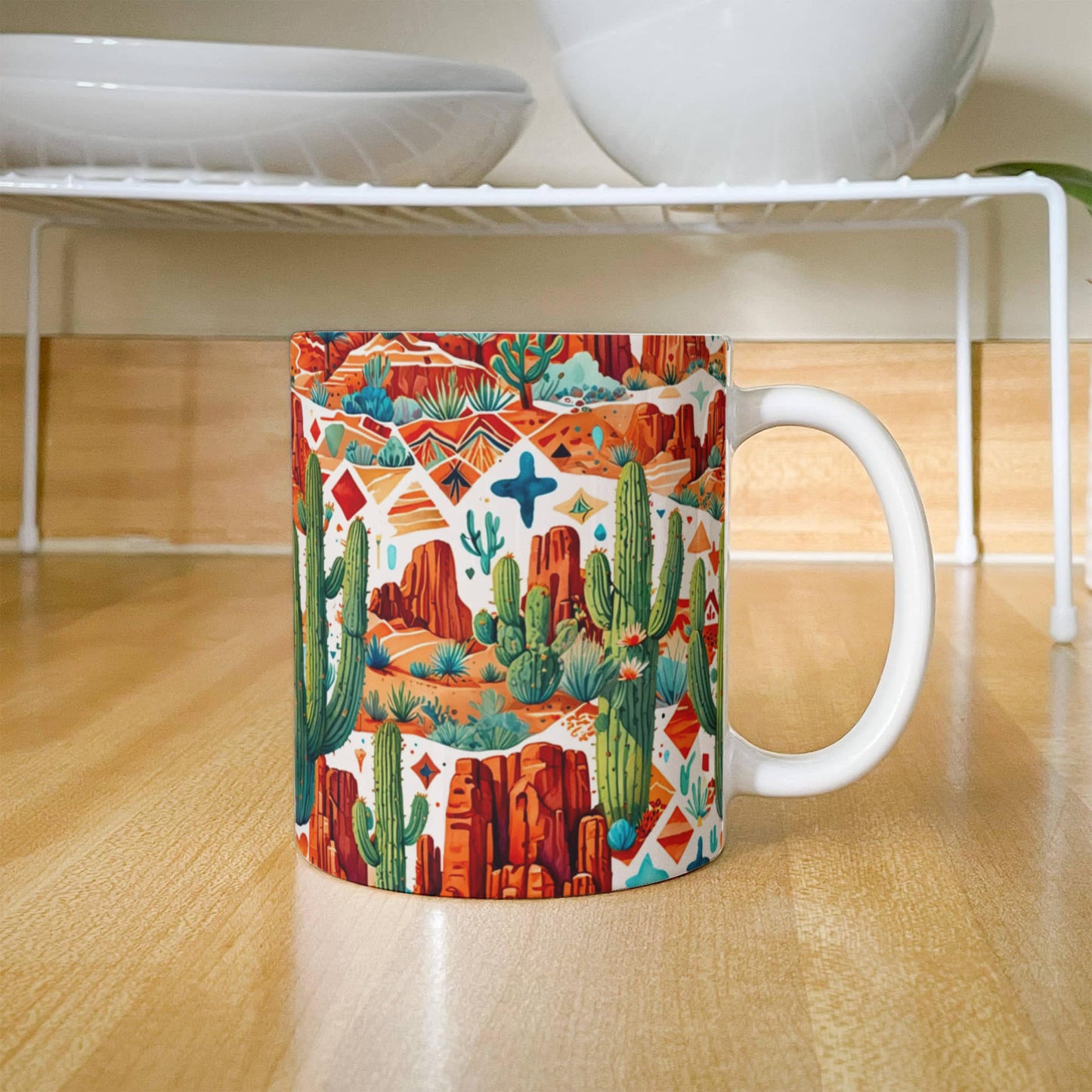 Arizona Desert Vibes Coffee Mug – Southwestern Cactus & Canyon Pattern | 11oz & 15oz Ceramic Gift for Nature Lovers & Travelers