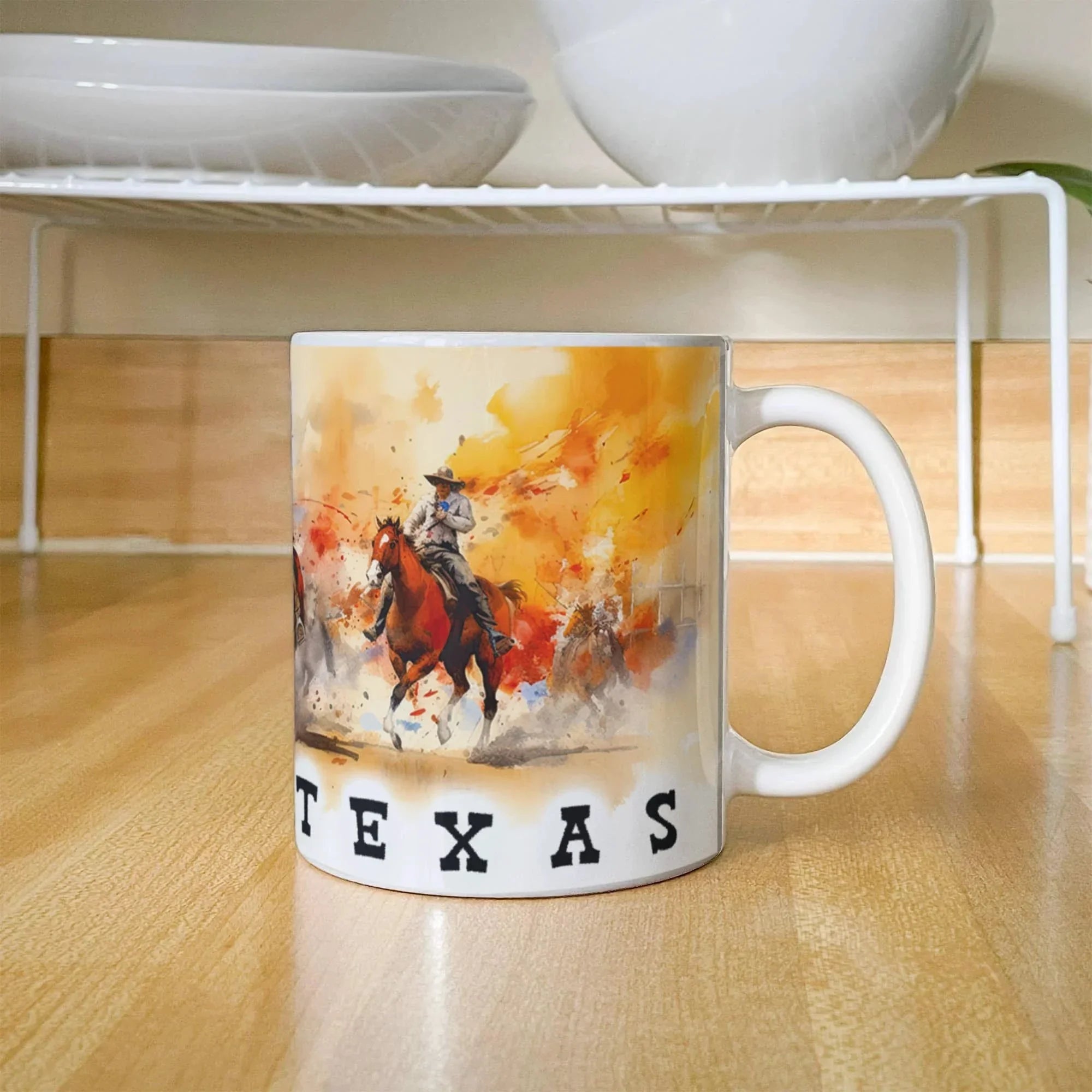 Texas Rodeo Cowboy Ceramic Mug – 11oz & 15oz – Western Horseback Riding Coffee Cup for Texans, Ranchers, Cowgirls & Lone Star State Fans