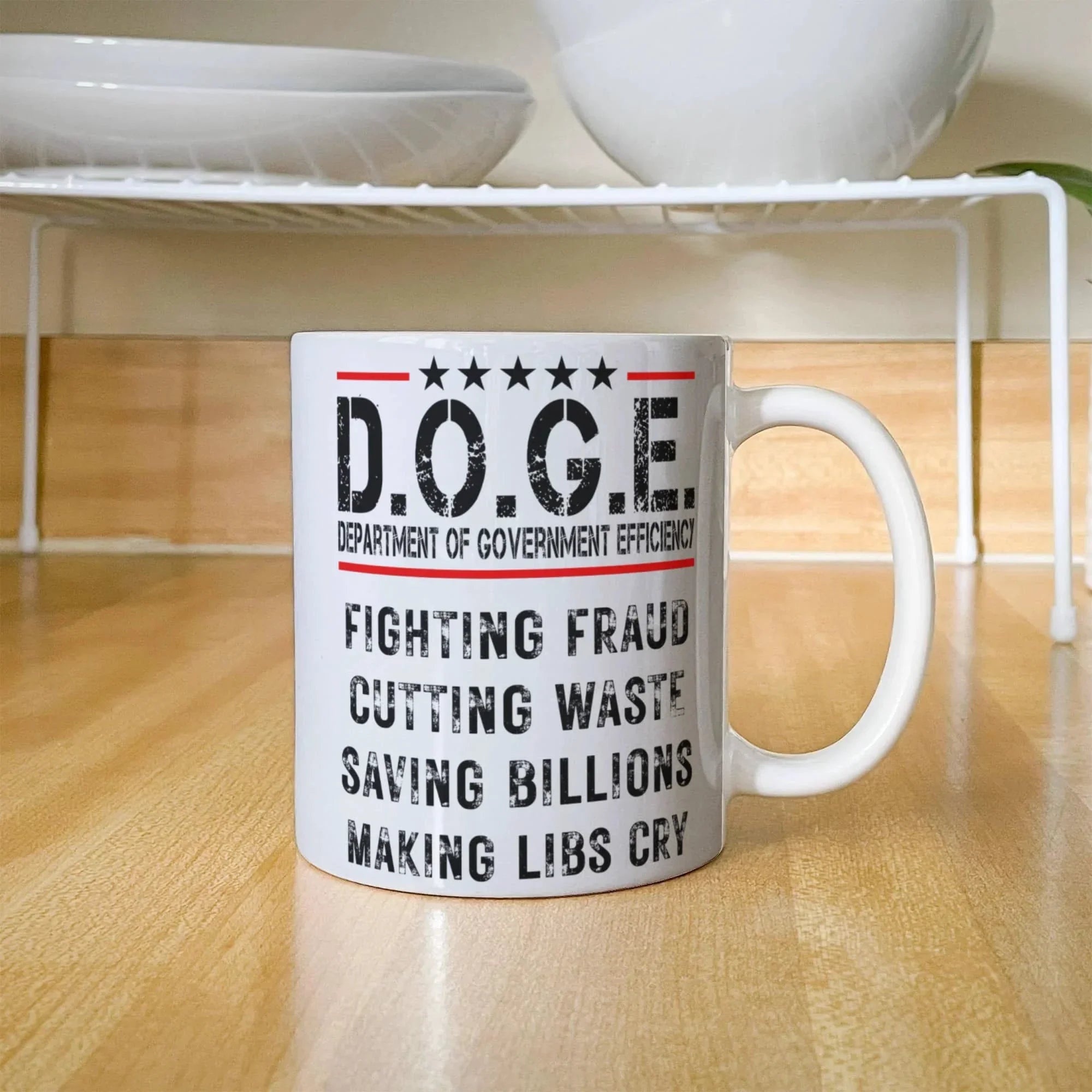 D.O.G.E. Coffee Mug – Funny Conservative Political Gift – Fighting Fraud, Cutting Waste, Saving Billions – 11oz & 15oz White Ceramic Cup