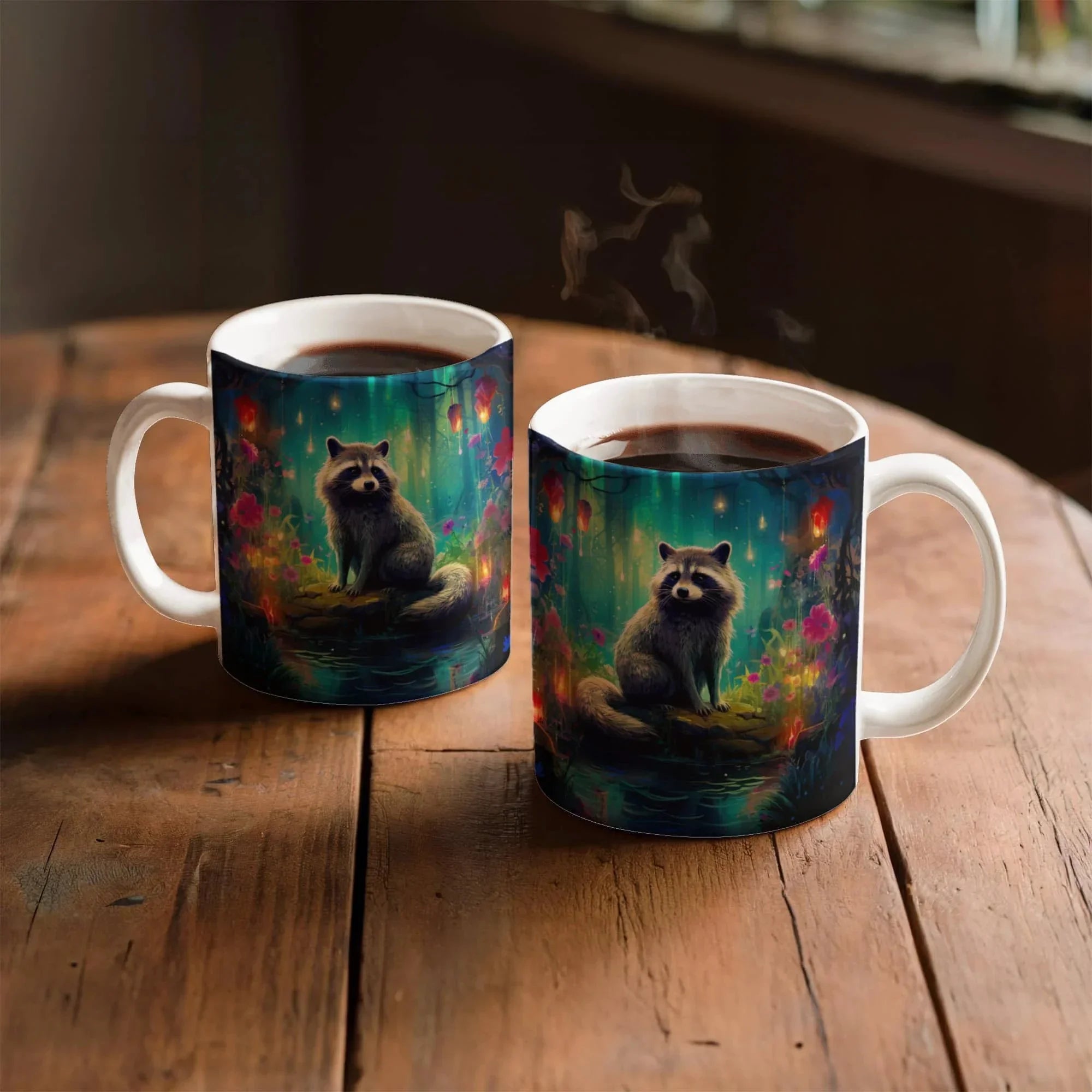 Enchanted Raccoon Coffee Mug – Magical Forest Raccoon Design | 11oz & 15oz Ceramic Mug