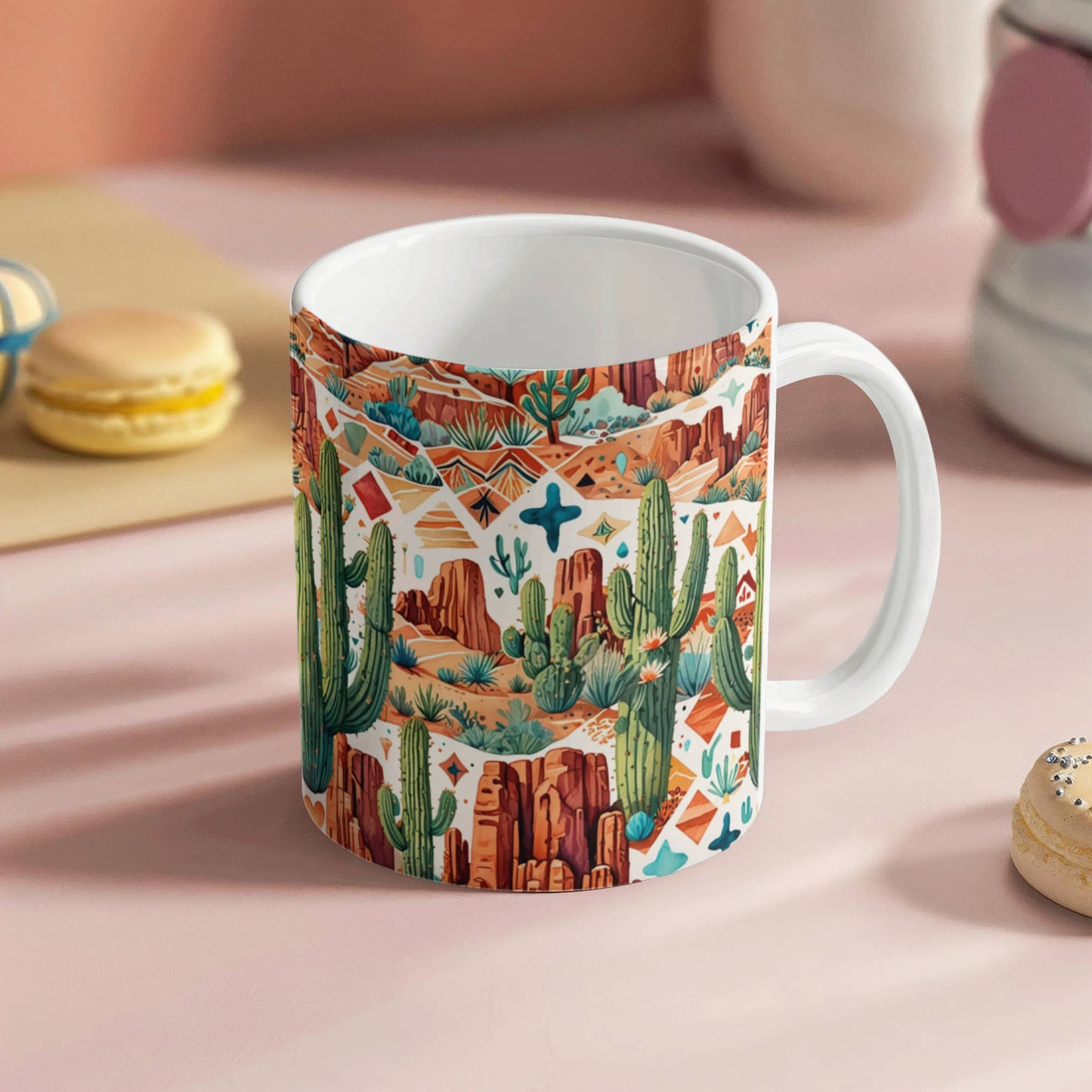 Arizona Desert Vibes Coffee Mug – Southwestern Cactus & Canyon Pattern | 11oz & 15oz Ceramic Gift for Nature Lovers & Travelers