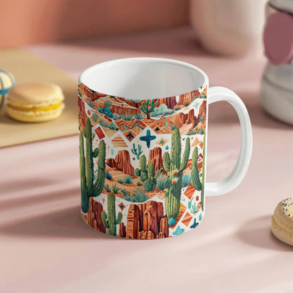 Arizona Desert Vibes Coffee Mug – Southwestern Cactus & Canyon Pattern | 11oz & 15oz Ceramic Gift for Nature Lovers & Travelers