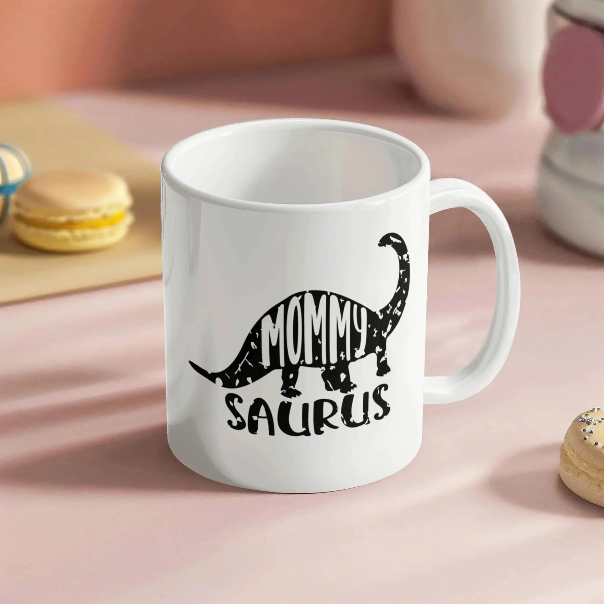 Mommy Saurus Dinosaur Mug – Funny Gift for Moms – White Ceramic Coffee Mug