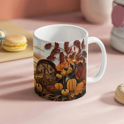 Happy Thanksgiving Coffee Mug – Festive Autumn Pumpkins & Fall Leaves Design – Available in 11oz & 15oz Ceramic - Mallard Moon
