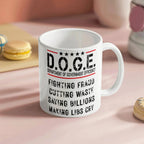 D.O.G.E. Coffee Mug – Funny Conservative Political Gift – Fighting Fraud, Cutting Waste, Saving Billions – 11oz & 15oz White Ceramic Cup