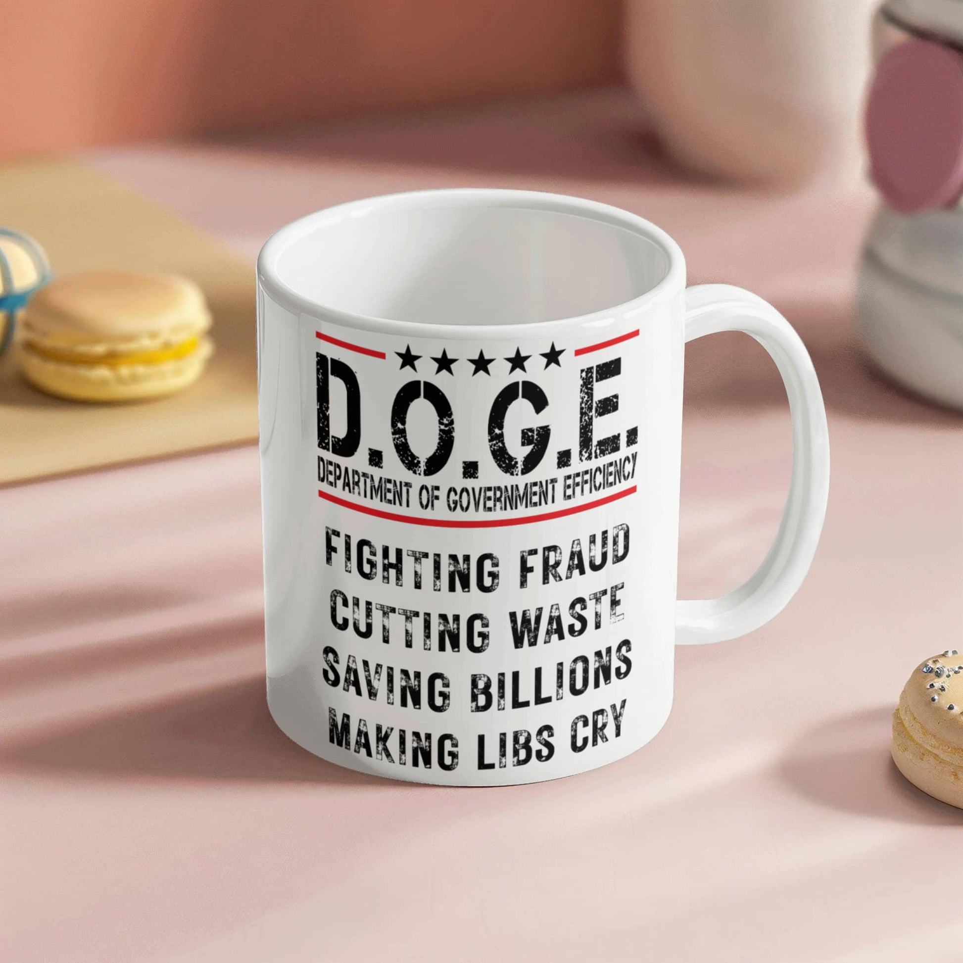 D.O.G.E. Coffee Mug – Funny Conservative Political Gift – Fighting Fraud, Cutting Waste, Saving Billions – 11oz & 15oz White Ceramic Cup - Mallard Moon Gift Shop