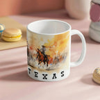 Texas Rodeo Cowboy Ceramic Mug – 11oz & 15oz – Western Horseback Riding Coffee Cup for Texans, Ranchers, Cowgirls & Lone Star State Fans