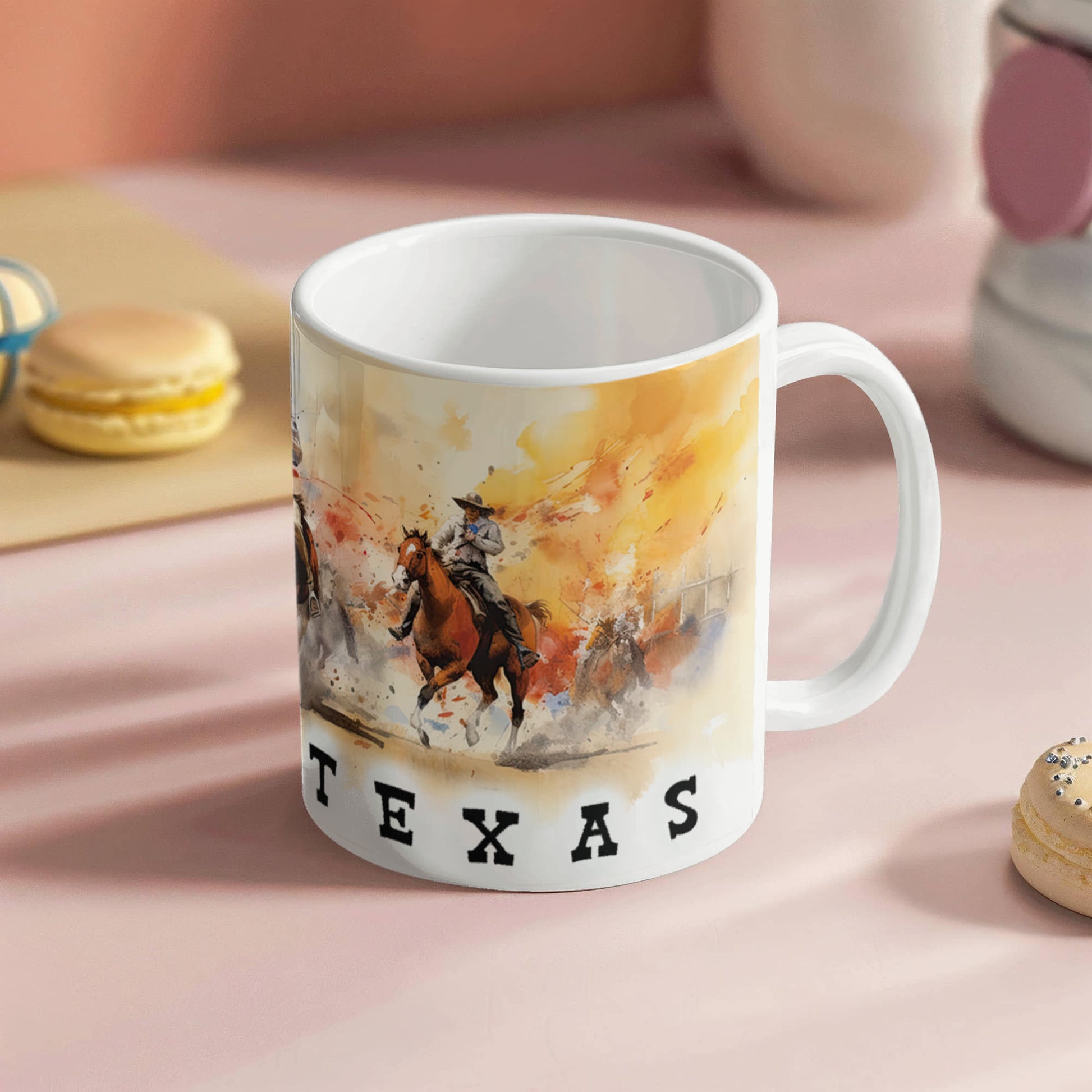 Texas Rodeo Cowboy Ceramic Mug – 11oz & 15oz – Western Horseback Riding Coffee Cup for Texans, Ranchers, Cowgirls & Lone Star State Fans - Mallard Moon Gift Shop