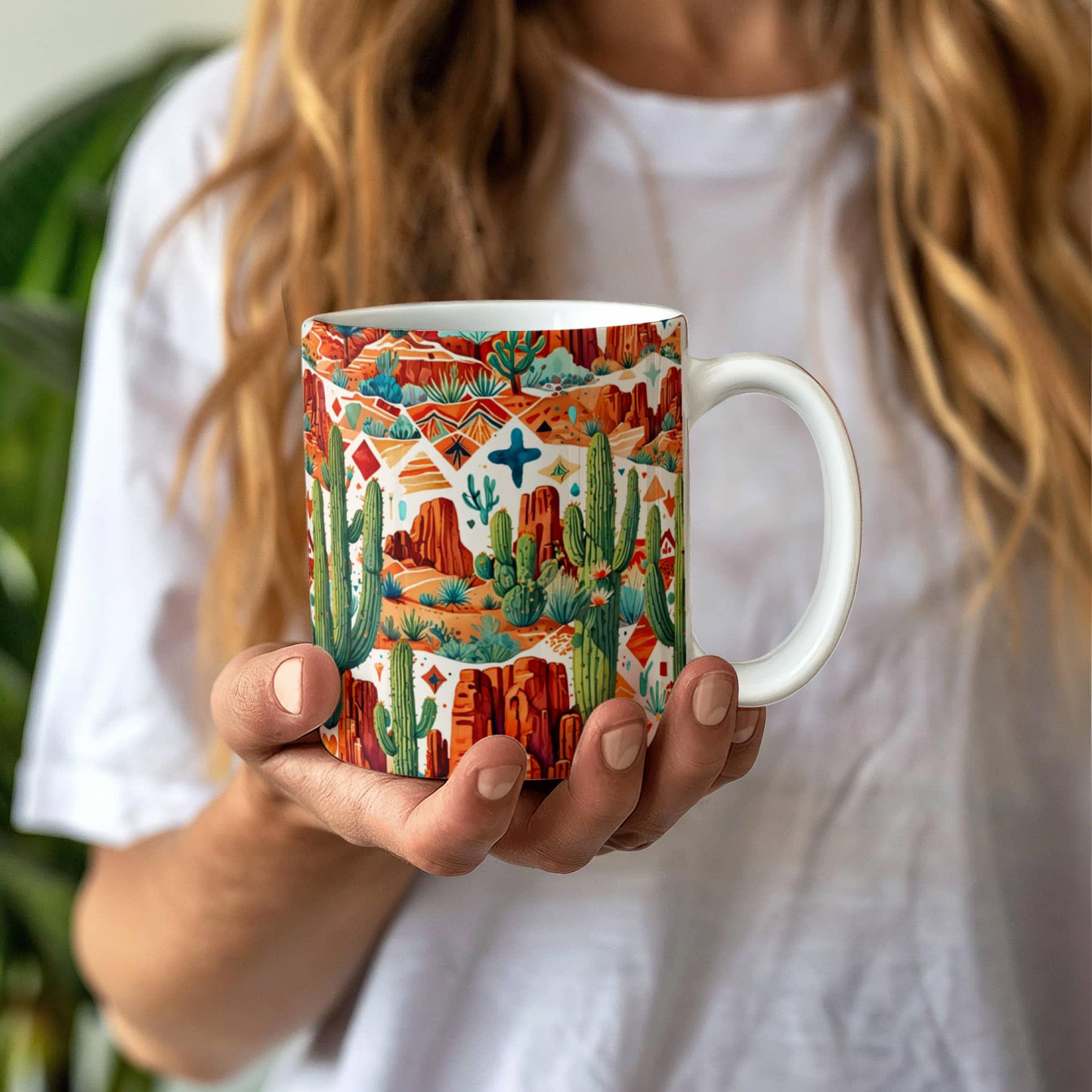 Arizona Desert Vibes Coffee Mug – Southwestern Cactus & Canyon Pattern | 11oz & 15oz Ceramic Gift for Nature Lovers & Travelers
