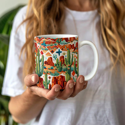 Arizona Desert Vibes Coffee Mug – Southwestern Cactus & Canyon Pattern | 11oz & 15oz Ceramic Gift for Nature Lovers & Travelers