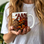 Happy Thanksgiving Coffee Mug – Festive Autumn Pumpkins & Fall Leaves Design – Available in 11oz & 15oz Ceramic