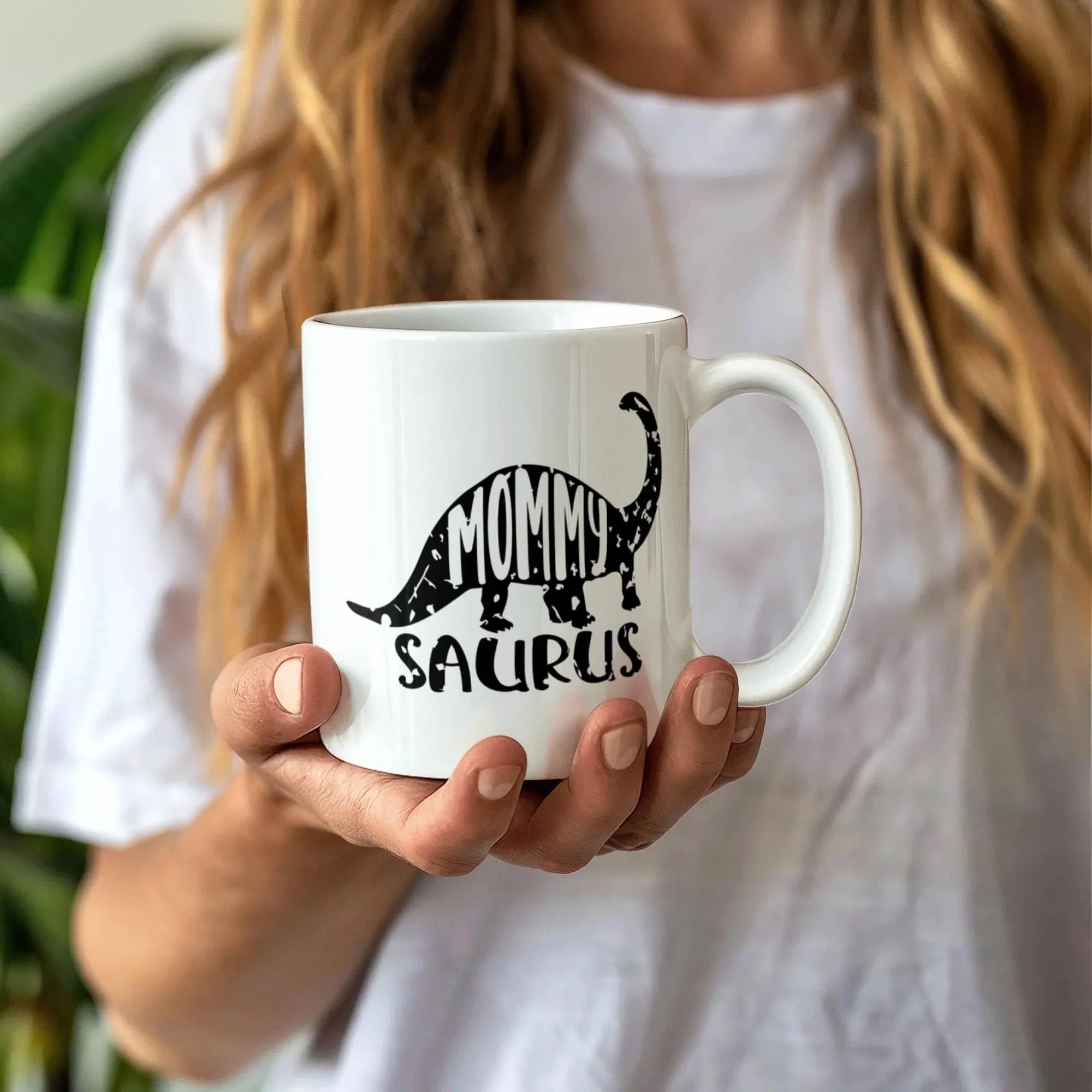 Mommy Saurus Dinosaur Mug – Funny Gift for Moms – White Ceramic Coffee Mug